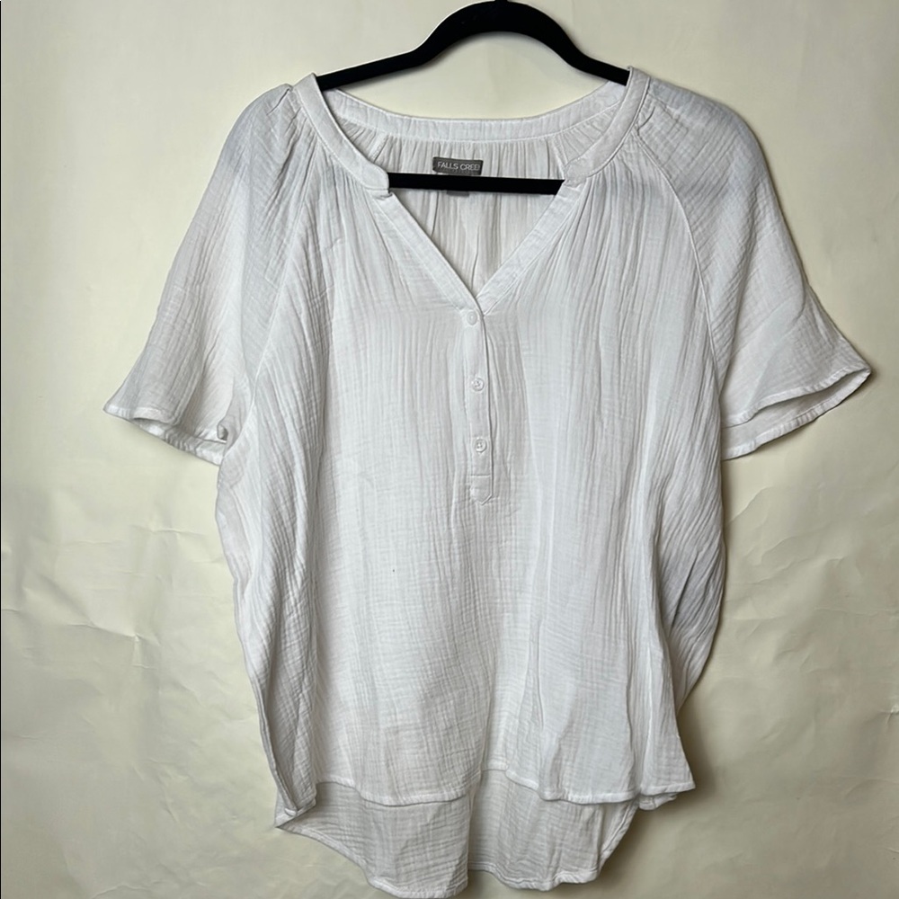 Falls Creek White Flutter Sleeve Blouse Relaxed Pleated